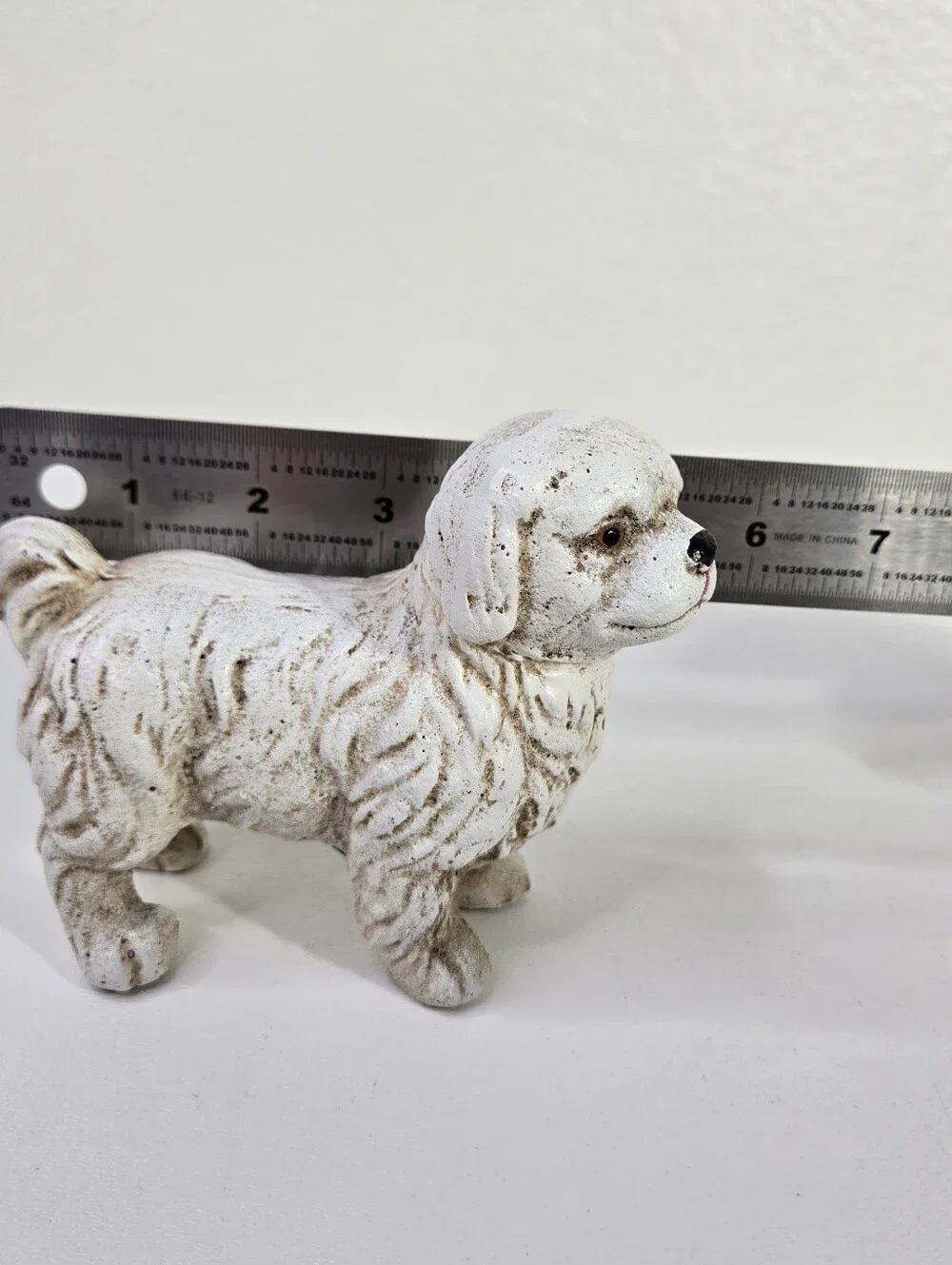 VTG Cast Iron Dog Figurine White Pekingese Shih Tzu Maltese Garden Statue Dog